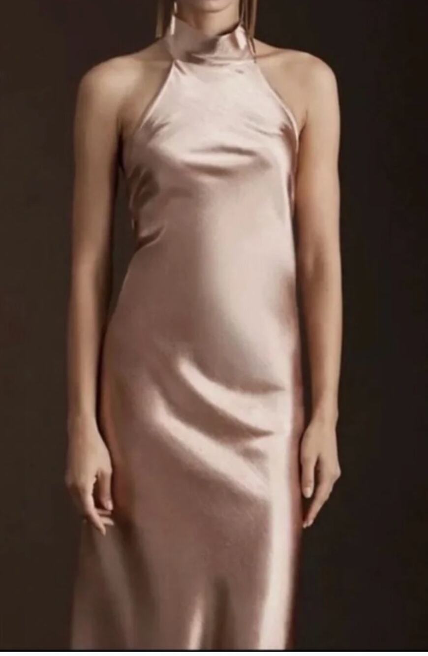 Sachin & Babi Midi Dress Halter Gown Sand Dune Rose Gold NWT Size 10
